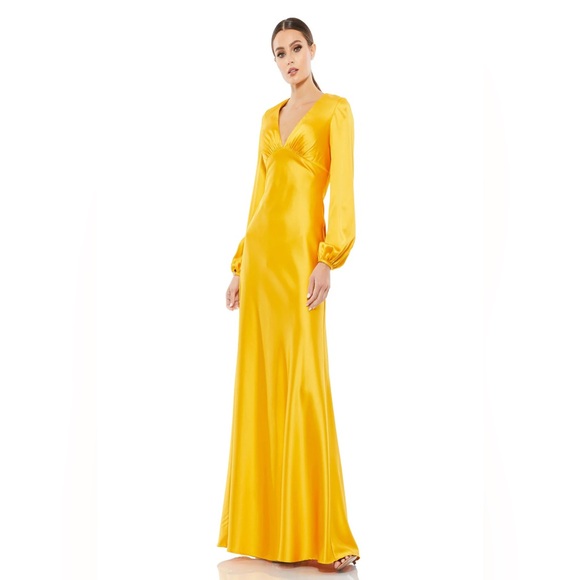 Mac Duggal 55693 Marigold Charmeuse Empire Waist Blouson Long
